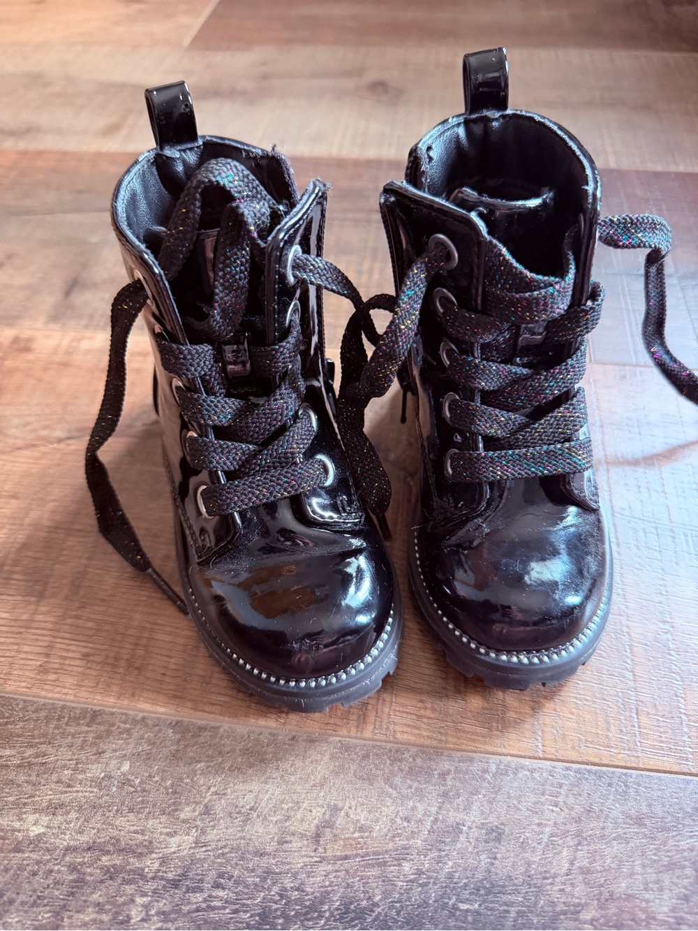 Maggie & Zoe Patent Black Combat Boots